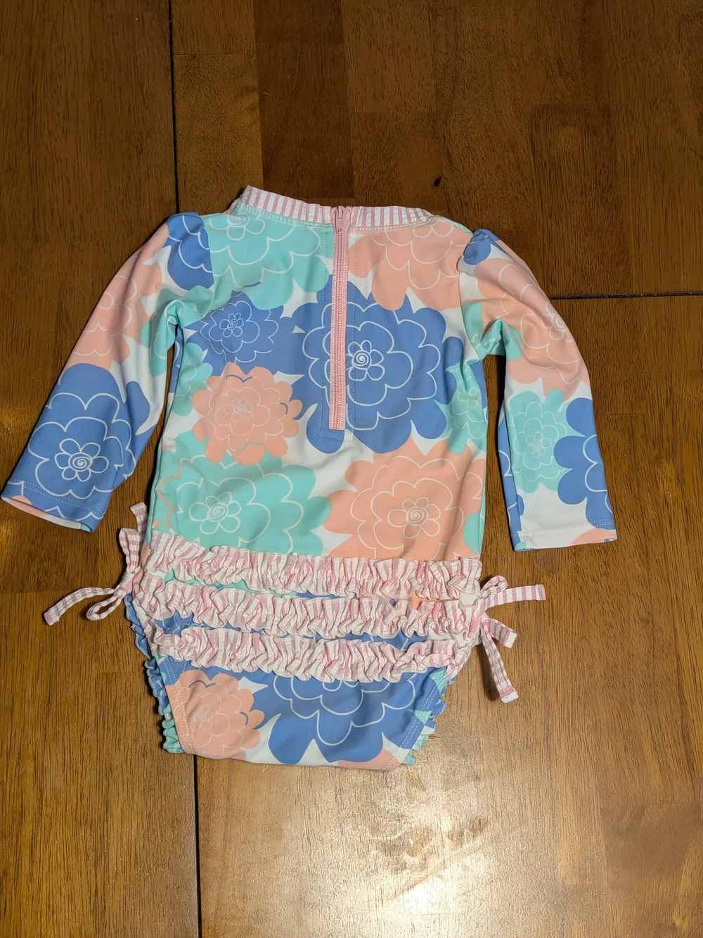Girls Floral Rash Guard Swimsuit Bottoms - Pastel Blue/Peach/Green